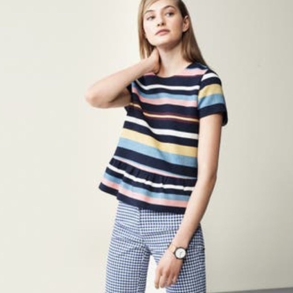 Halogen Multi-Colored Striped Peplum Top, Size M - Picture 1 of 11